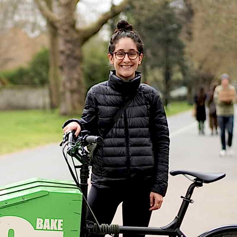Woman with green cargo bike